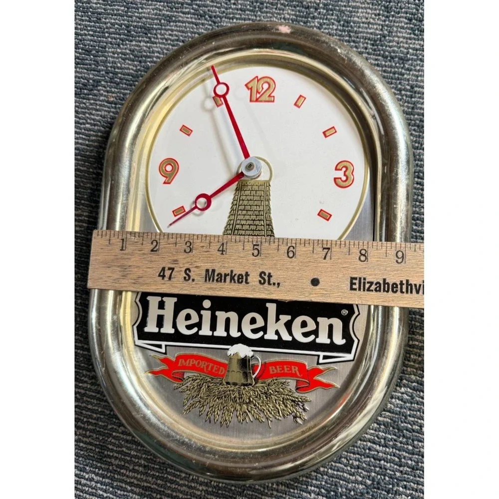 Vtg Heineken Beer Bar wall clock Working Gold Tone red hands